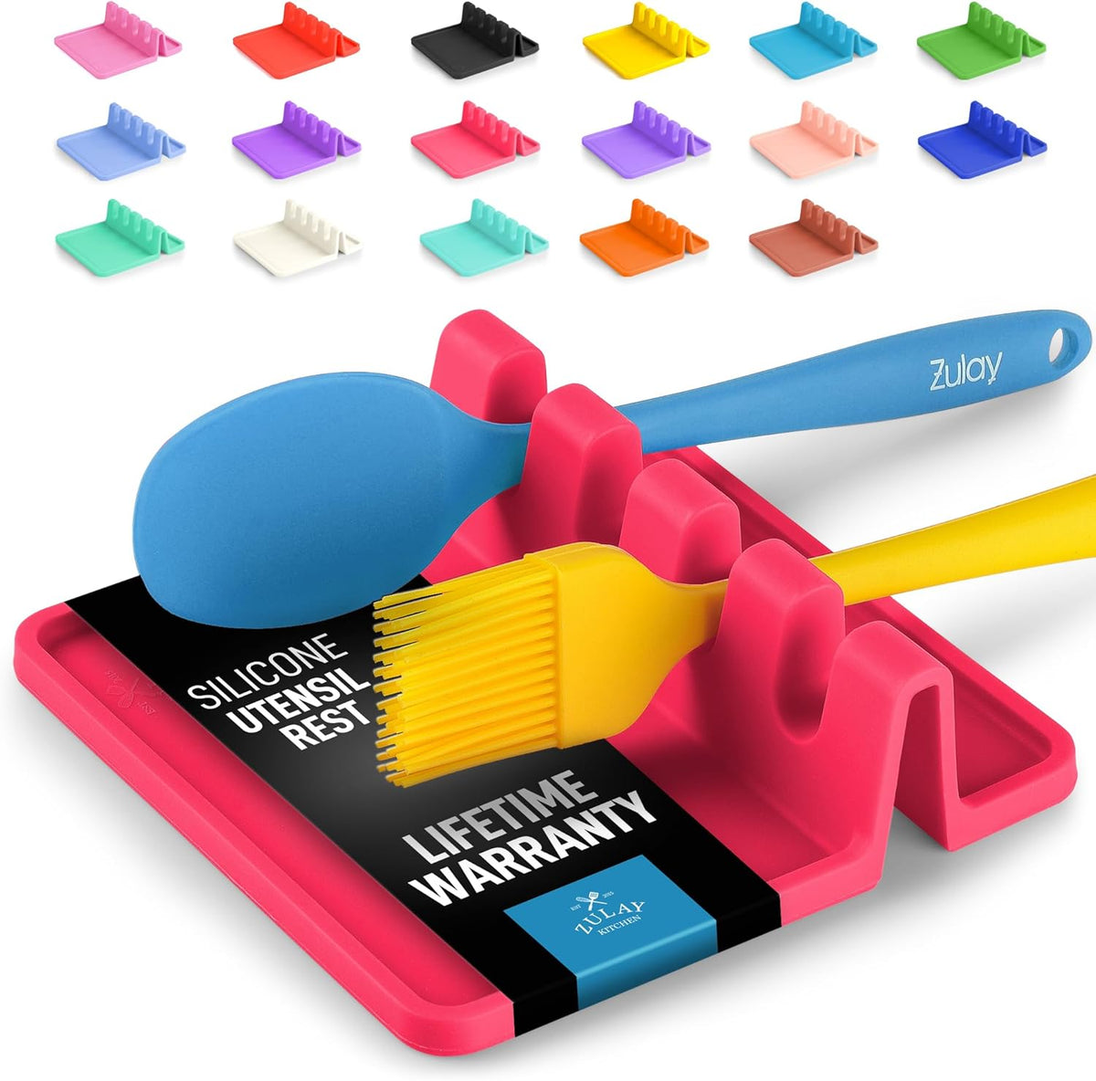 Zulay Kitchen Silicone Utensil Rest with Drip Pad for Multiple Utensils - BPA-Free, Heat-Resistant Spoon Rest & Spoon Holder for Stove Top - Kitchen Utensil Holder for Ladles & Tongs - Honeysuckle