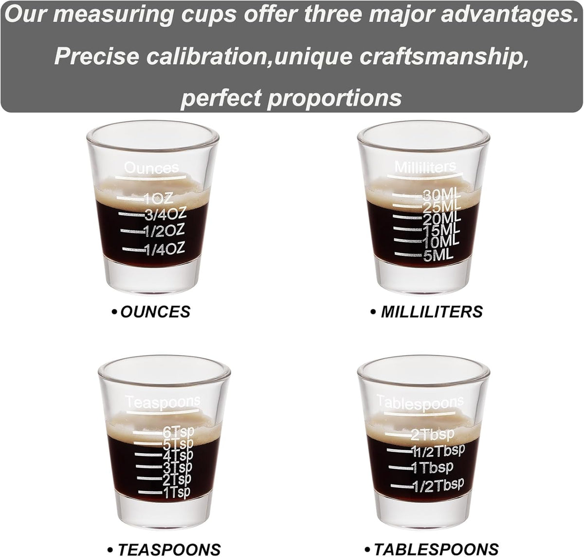 Ackers Shot Glasses Etching Scale Measuring Cup 2PACK Espresso Shot Glasses Liquid Heavy Glass 26-Incremental Measurement 1 OZ, 2 TBS, 6 TSP, 30 ML Kitchen Tools