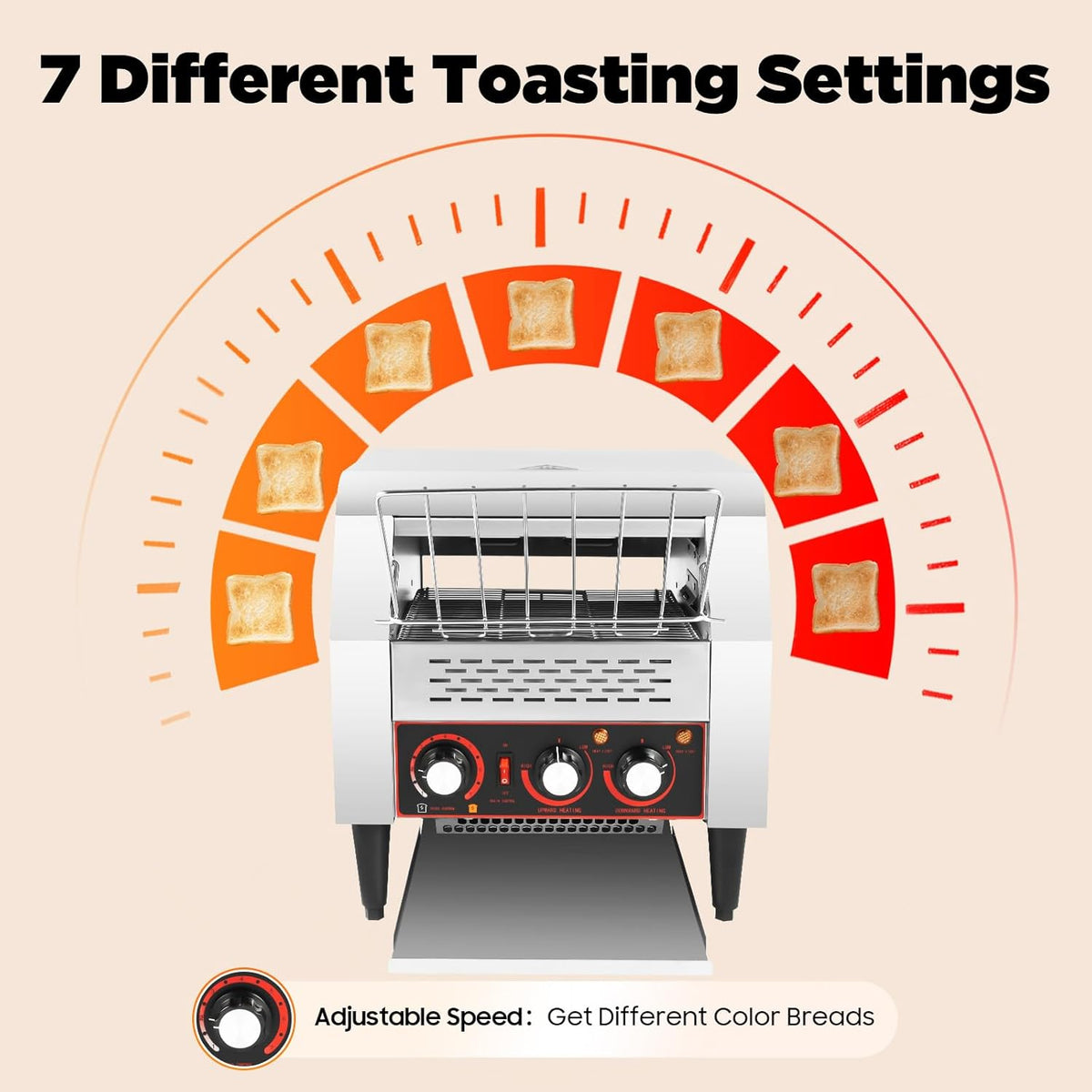 Commercial Conveyor Toaster 300 Slices/Hour, 2200W Stainless Steel Heavy-Duty Industrial Toasters/Three-ring Heating Tubes, Electric Bun Toaster Restaurant Equipment for Bun Bagel Bread Baked Food