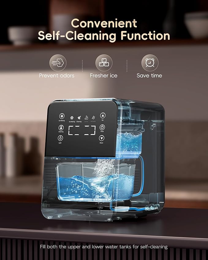 ecozy Nugget Ice Maker Countertop, Intuitive EcoScreen, 40lbs/24H Chewable Pebble Ice, 3lb Pull-Out Basket, Self-Cleaning, One-Touch Timer – Perfect for Home, Drinks & Cocktails