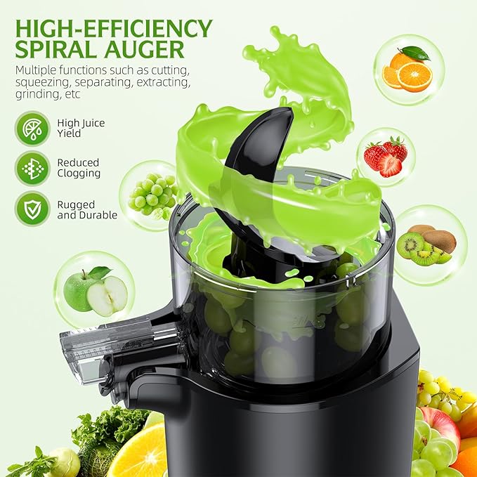 Cold Press Juicer,5.4" Wide Feed Chute Juicer Machines,High Juice Yield,Slow Masticating Juicer for Whole Vegetables & Fruits Fruits,Black