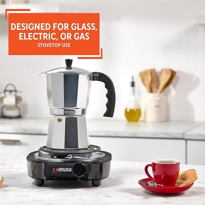 IMUSA 9 Cup Cast Aluminum Stovetop Coffeemaker, Moka Pot for Classic Cuban, Italian, and Espresso Style Coffee