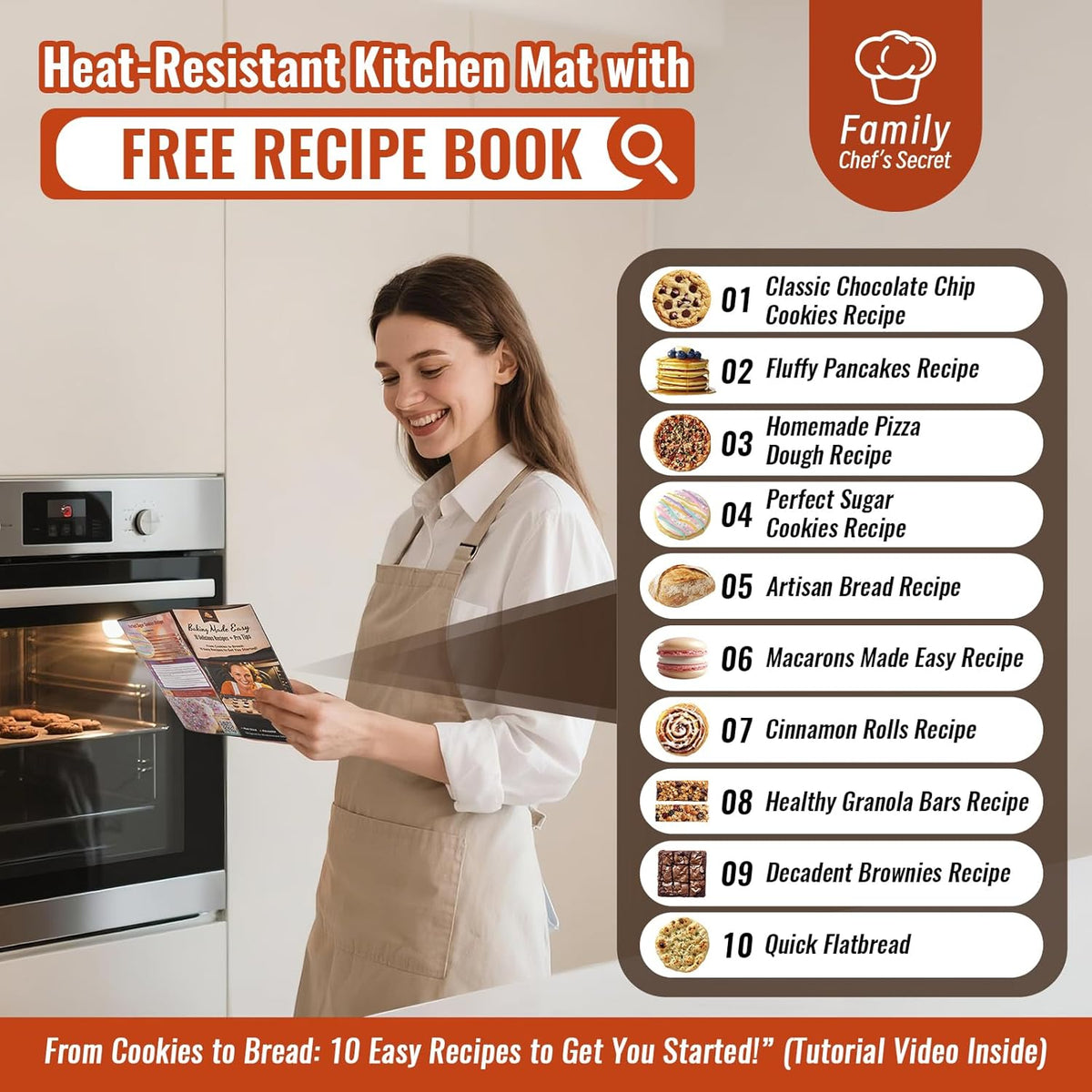Extra Thick Silicone Baking Mat with 10 Easy Recipes,Silicone Mat for Baking, Non Stick Pastry Mat for Dough Rolling, Macaron, Cookie, bread, Pizza, Fondant/Pie Crust, Oven& Dishwasher Safe
