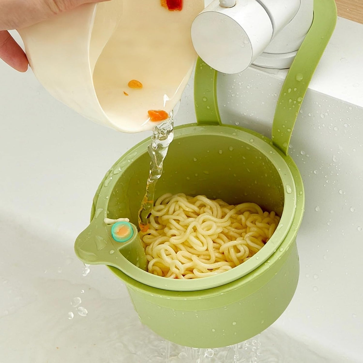Over-Sink Drying Rack - Faucet Mount Drainer Basket, Rust-Proof Sink Trash Catcher for Kitchen Organization (Green)