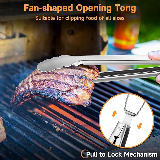 SHINESTAR Heavy Duty Grill Tools Set, Stainless Steel Grilling Accessories with Spatula, Tongs, Fork and Basting Brush, 4PCS, Ideal Grilling Gifts for Man
