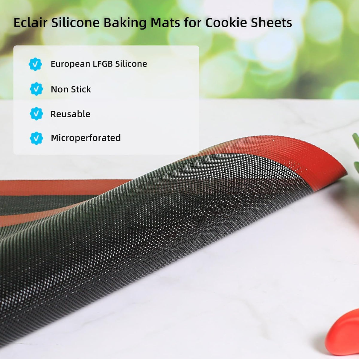 Perforated Silicone Baking Mat for Two-Thirds Size Pan, Non-Stick Eclair Baking Mat for 15x21 Big Sheet, Reusable Cookie Sheet Liner for Two Thirds Sheet Pans for Sugar Cookies 1 PCS