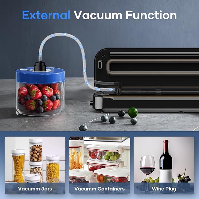 KOIOS Vacuum Sealer Machine with Starter Kit, One-Touch Operation | Built-in Cutter | Dry & Moist Modes | Compact Design | Vacuum Sealer for Food Preservation, Freezer Storage & Meal Prep