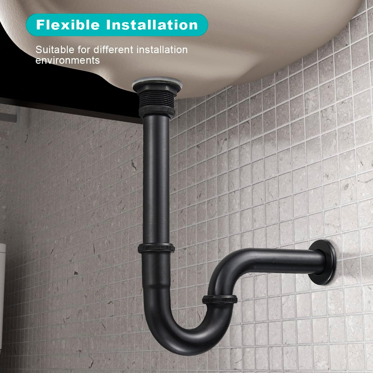 U Shape P-trap Stopper Complete Set, Adjustable Height 1-1/4 Bottle Trap Basin Sink Waste Drain P Trap Set Without Overflow, Oil Rubbed Bronze