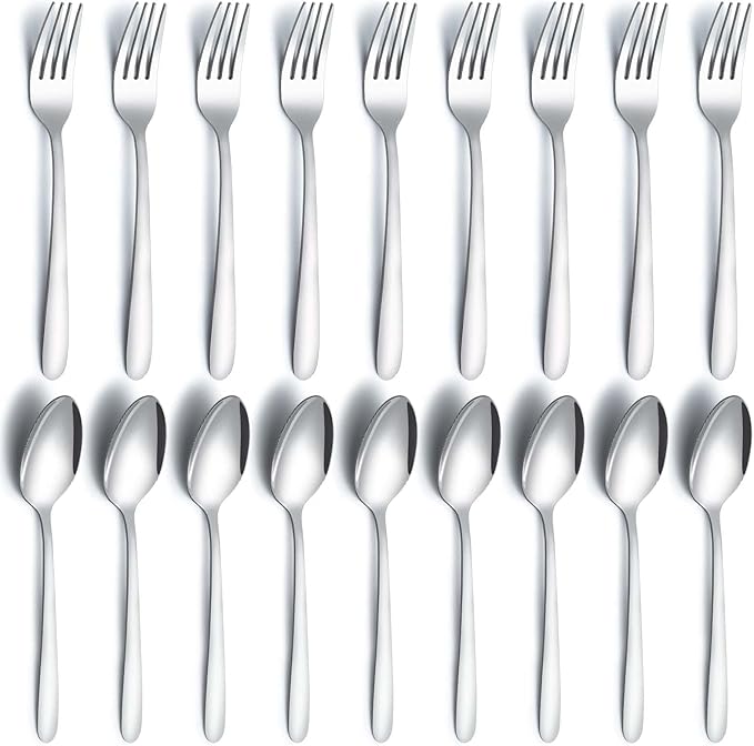 24 Pcs Forks and Spoons Silverware Set, Food Grade Stainless Steel Flatware Cutlery Set for Home, Kitchen and Restaurant, 12 Dinner Forks and Dinner Spoons, Mirror Polished & Dishwasher Safe