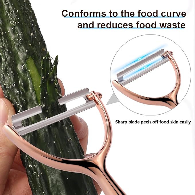 LIIGEMI Effortless Y Peeler with Sharp Stainless Steel Blades for Apples, Cucumbers - Ergonomic Handle for Easy Potato Eye removal, Perfect for Cooking Enthusiasts and Kitchen Novices（Rose Gold ）