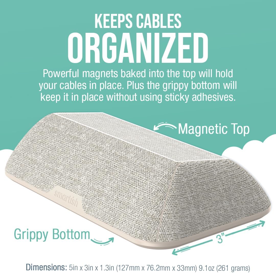 Smartish® Magnetic Cord Holder - Bigger Cable Wrangler Organizer with Magnet Clips for Charger Management on Desktop, Nightstand, or Side Table - Holds 6+ Cables - Lightly Toasted Beige