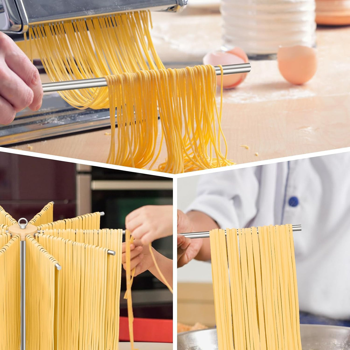 Pasta Drying Rack, 304 Stainless Steels Pasta Rack with Handle, Detachable Stand Noodles Drying Hanger for Homemade Fresh Spaghetti, Tagliatelle, Fettuccine