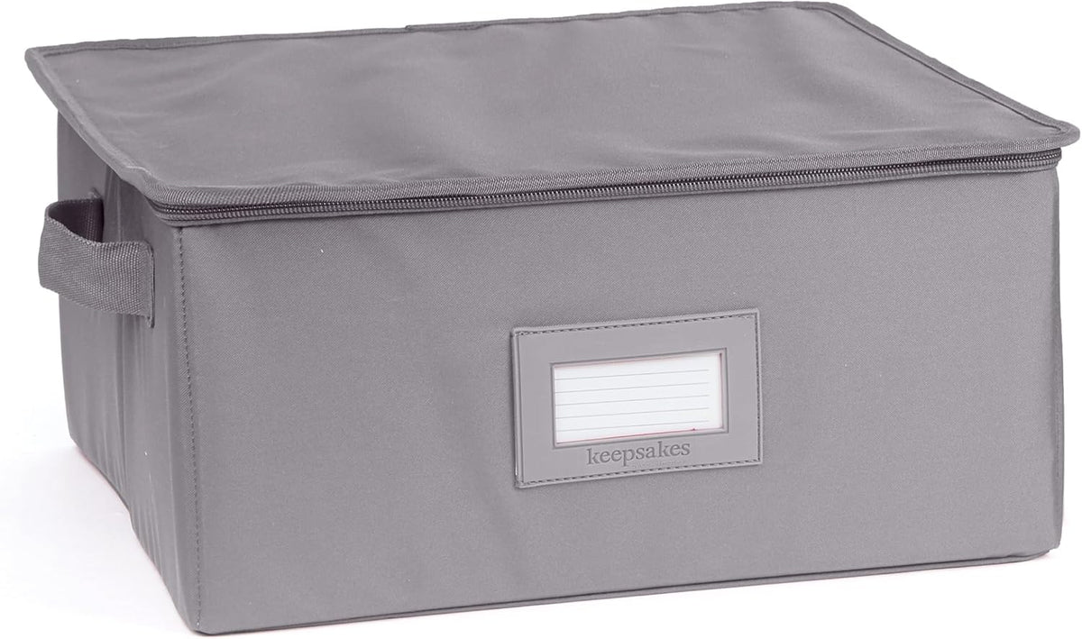 Covermates Keepsakes Dish Storage Box - Stackable, Reinforced Handles, China Storage, Graphite