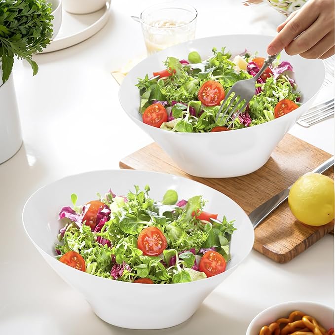 bUCLA 12 Pack White Plastic Serving Bowls - 20 OZ Angled Party Table Salad and Fruit Bowls Disposable for Chip&Candy, Ideal for Wedding