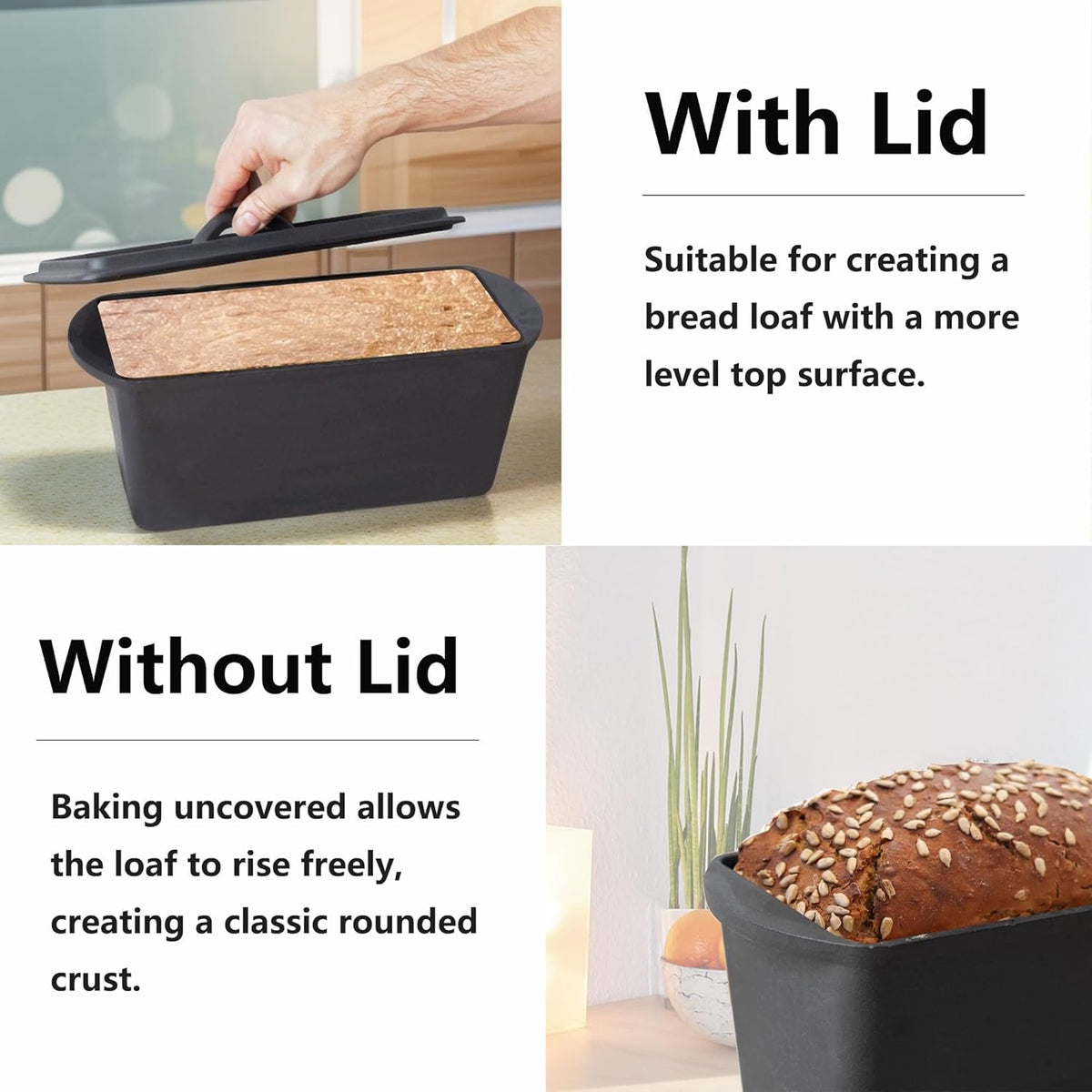 Cast Iron Bread Loaf Pan with Lid - 11x5 Inch Heavy Duty Dutch Oven for Sourdough Baking & Artisan Bread Pre-Seasoned Sandwich, 3 Quart Nonstick Loaf Pan for Home Kitchen Restaurant