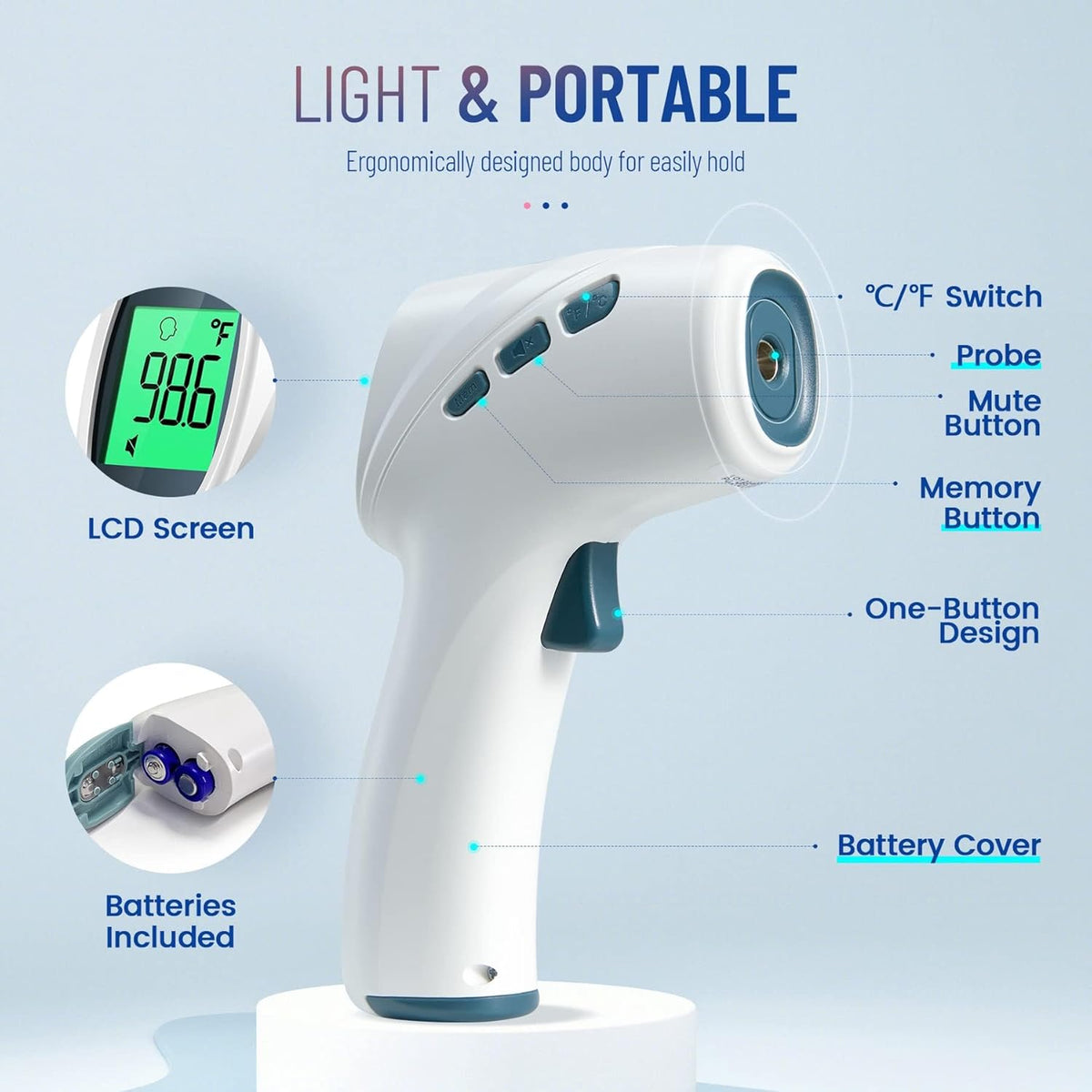 Touchless Thermometer for Adults, Digital Infrared Thermometer Gun with Fever Alarm, Forehead and Object 2 in 1 Mode, Fast Accurate Results (Gray)