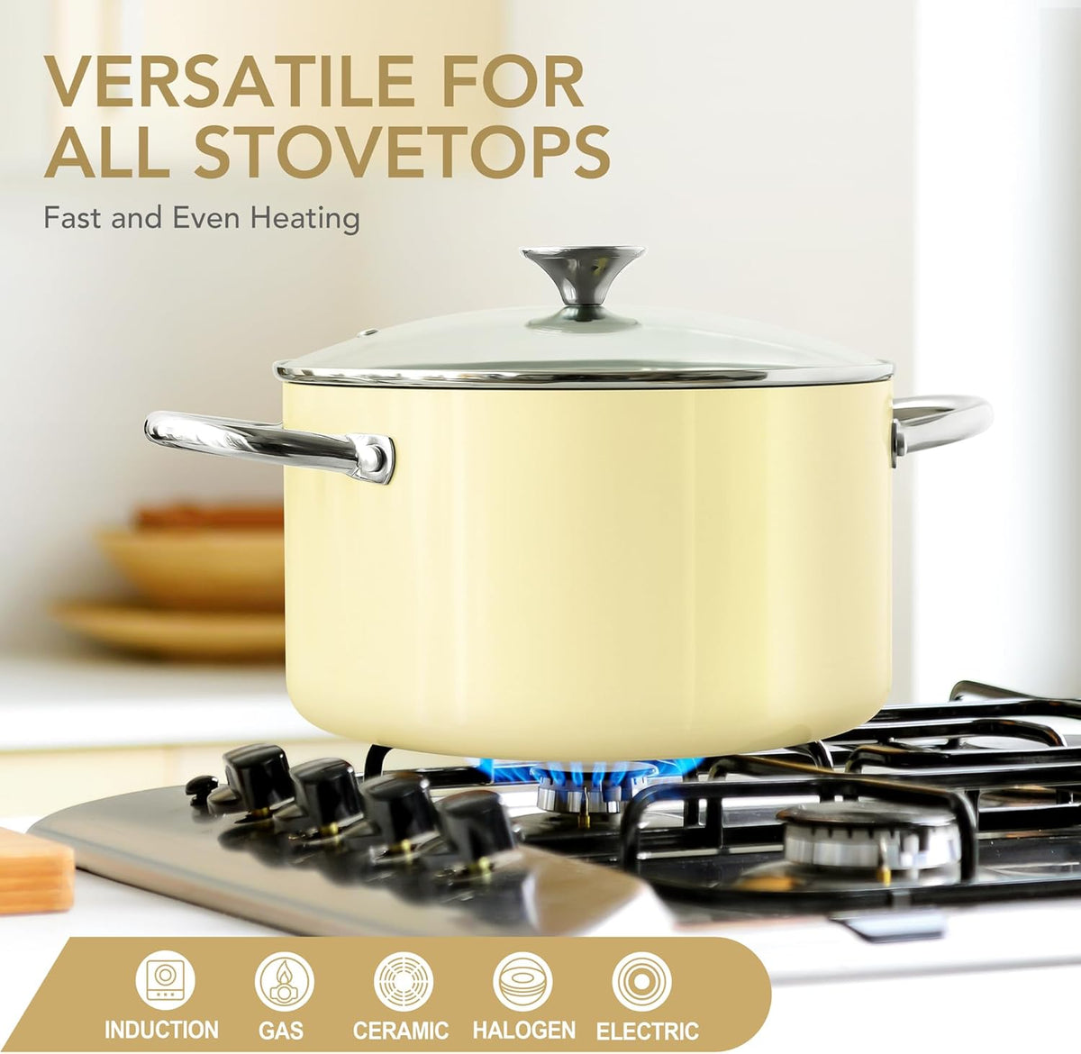 MICHELANGELO Stock Pot with Lid, 6 Quart Soup Pot with Ceramic Coating, Nonstick Ceramic Cooking Pot, Induction Compatible Stockpot - 6QT, Beige
