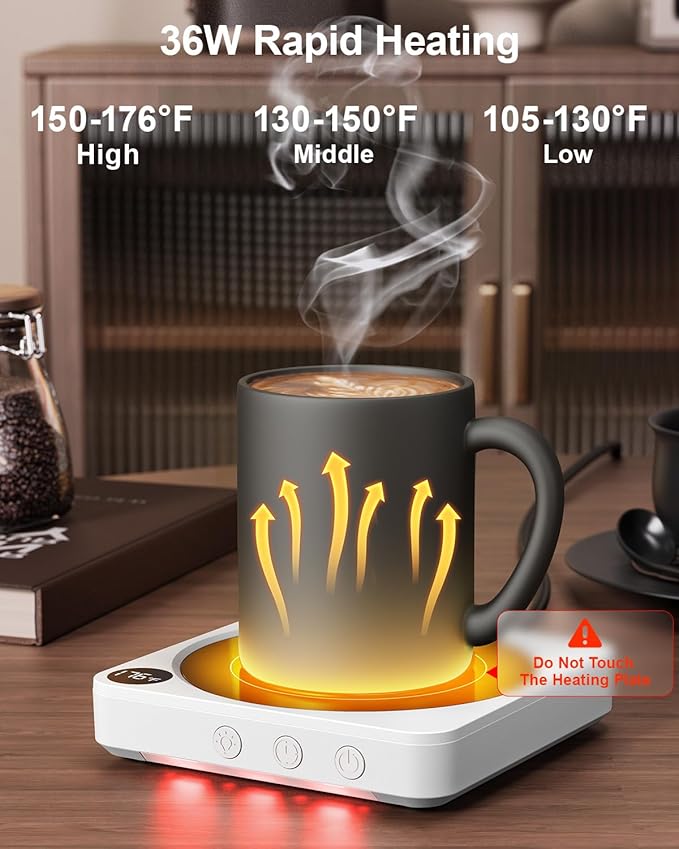 Mug Warmer - 36W Coffee Mug Warmer for Desk with Temperature Display, 2-12Hrs Auto Shut Off, Smart Candle Warmer - Ideal Coffee Gifts Accessories Keep Beverages Coffee Warmer (White)