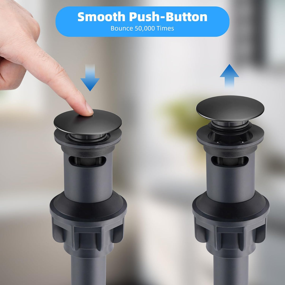 Hibbent 2 Pack Universal Bathroom Sink Drain Stopper, Pop Up Drain Strainer with Overflow, Push and Seal Sink Plug with Basket for Lavatory Vanity Vessel, Anti-Clogging Strainer, Matte Black