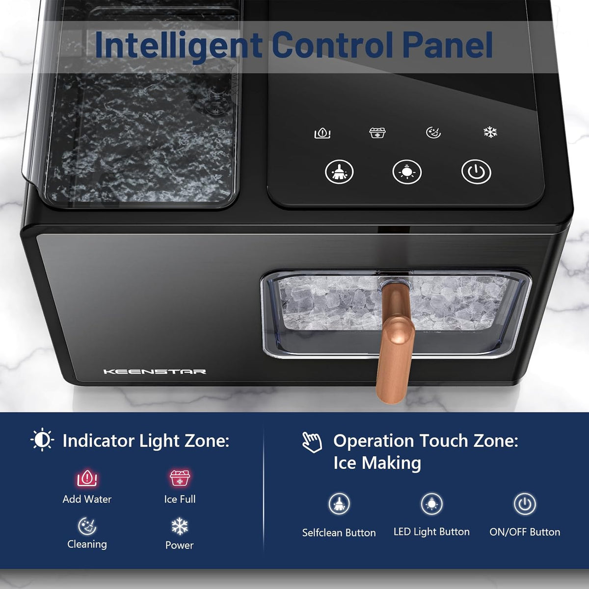 Nugget Ice Maker Countertop, 40lbs/24H, Pebble Ice Maker with Soft Chewable Ice, Self Cleaning Sonic Ice Machine, Stainless Steel w/Touch Screen for Home Office Bar Party- Black