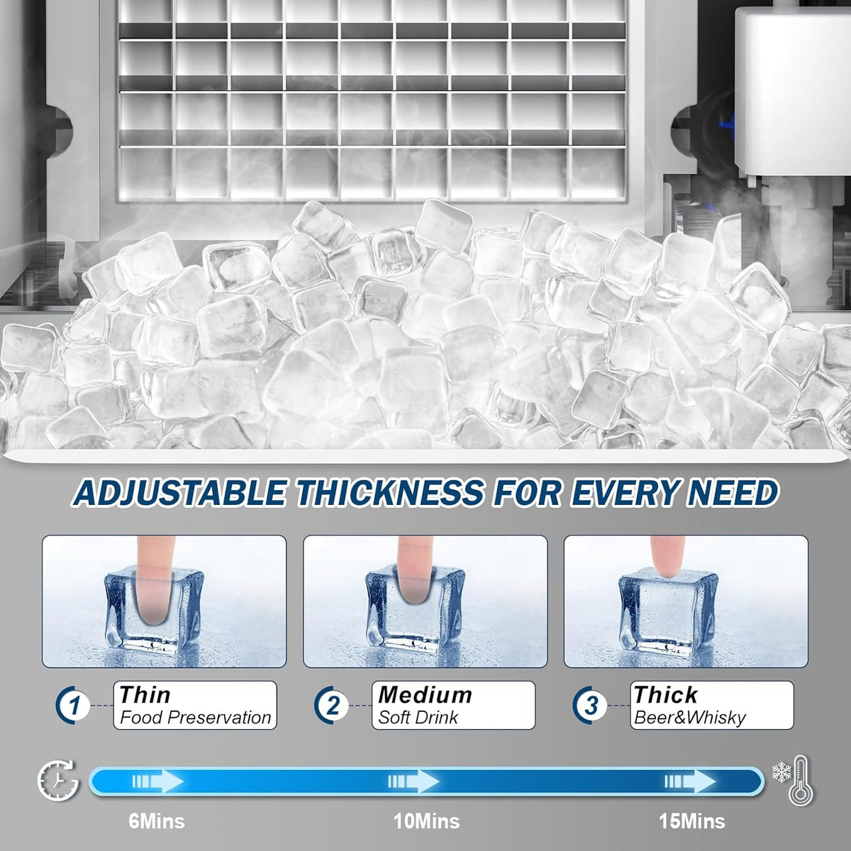 140Lbs/24H Ice Maker Machine with 30Lbs Ice Capacity for Commercial &Home use, 50Pcs Clear Ice Cubes per Round in 11-20Mins, Stainless Steel Under Counter Freestanding Ice Machine Maker