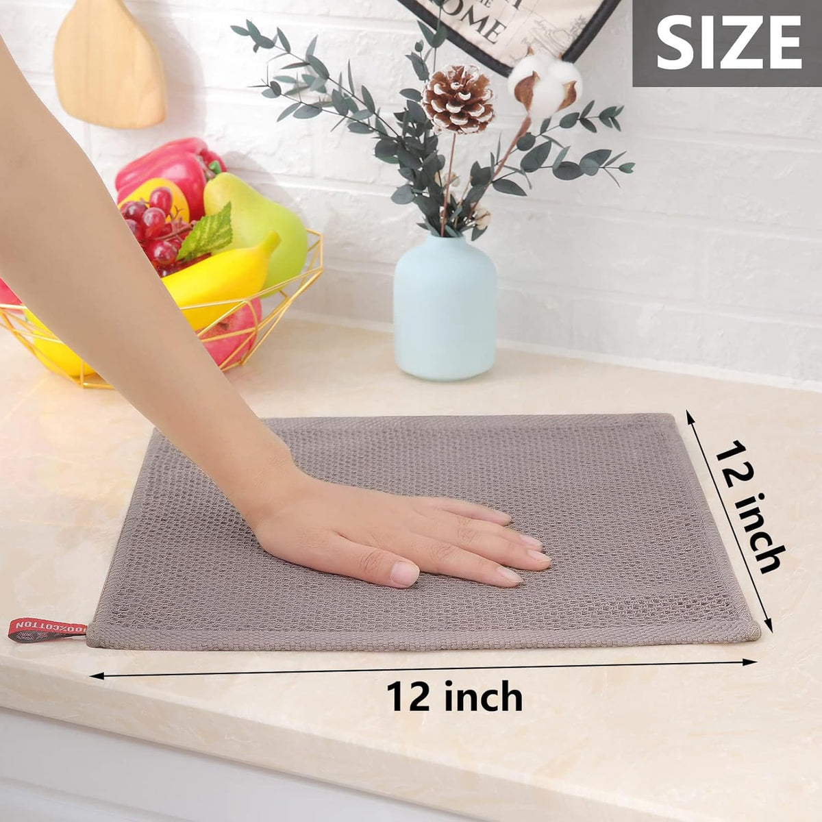 Homaxy 100% Cotton Waffle Weave Kitchen Dish Cloths, Ultra Soft Absorbent Quick Drying Dish Towels, 12 x 12 Inches, 12-Pack, Multicolor