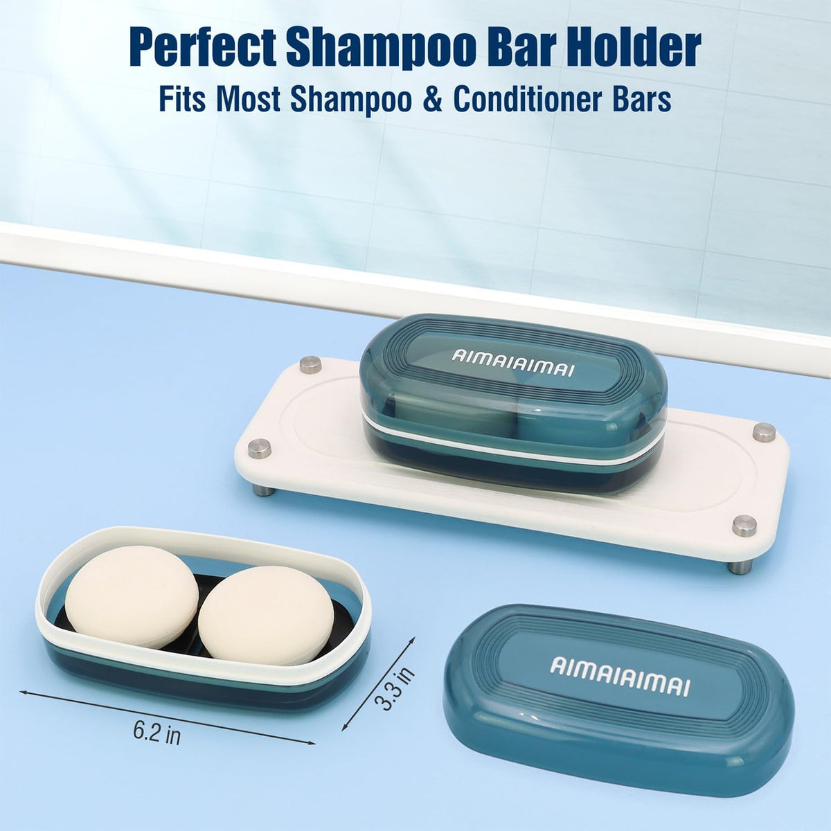 Shampoo Bar Holder Travel Case for Two Bars – Compatible with Kitsch Solid Shampoo & Conditioner Bars, Large Soap Container for Bathroom or Travel (Blue Style A-Large)