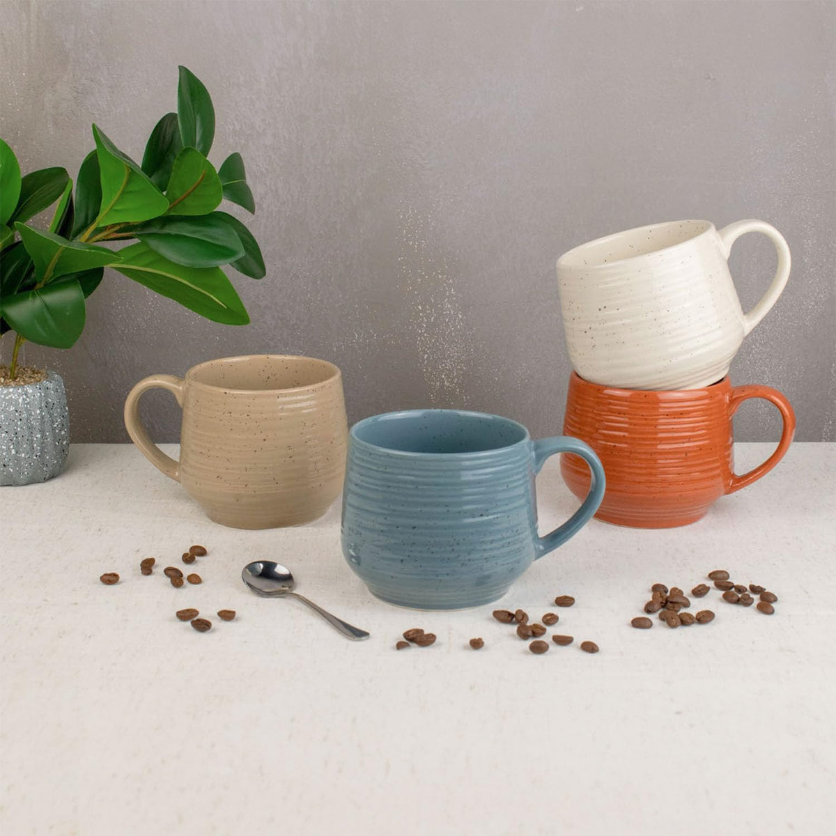 Sango Siterra Painter's Palette 17.5 oz. Assorted Color Stoneware Mug Set – Service for 4, Earthy Reactive Glaze, Microwave & Dishwasher Safe, for Everyday Dining & Entertainment