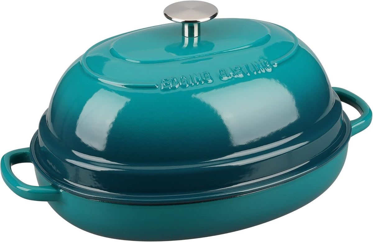 Enameled Oval Cast Iron Dutch Oven Pot with Lid, Bread Dutch Oven for Sourdough Bread Baking, 6QT, Darkcyan