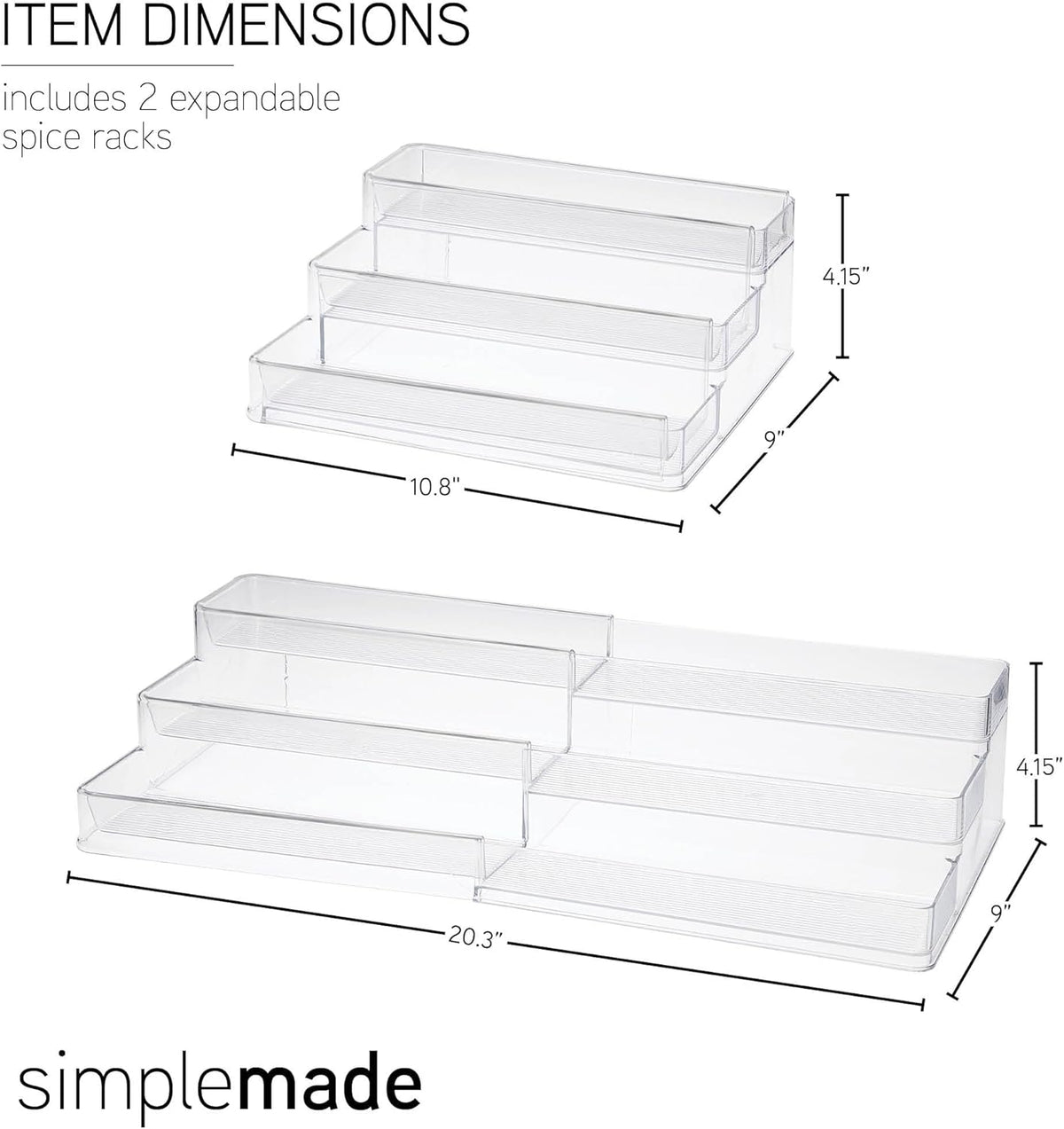 SIMPLEMADE 3-Tier Spice Rack Organizer - Versatile Storage Shelf for Kitchen, Bathroom, Bedroom & Office, Set of 1, Expandable Clear