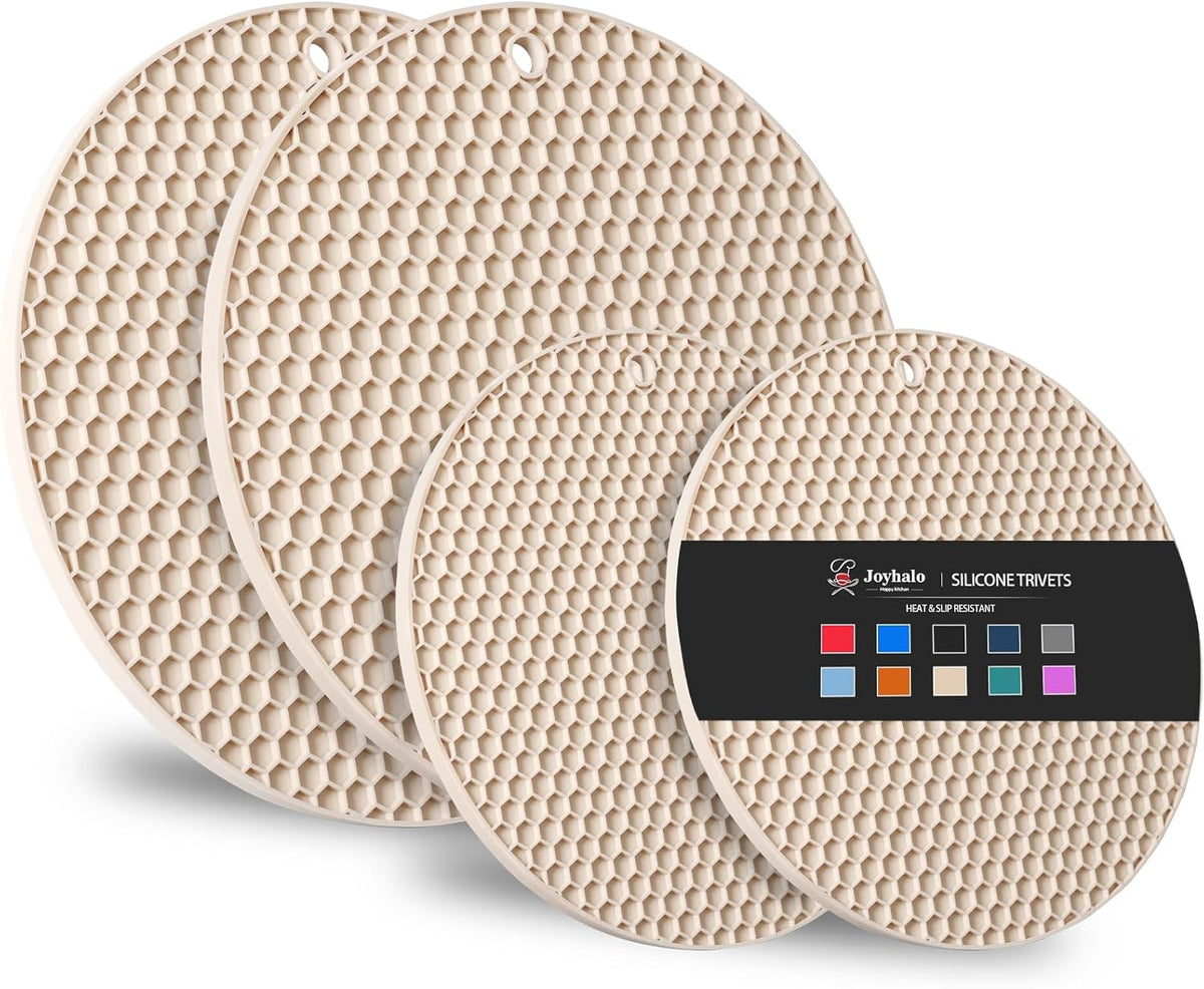 Joyhalo Trivets for Hot Dishes - Hot Pads for Kitchen, Silicone Pot Holders for Hot Pots and Pans, Silicone Mats for Kitchen Countertops, Table, Flexible Easy to Wash and Dry, Khaki