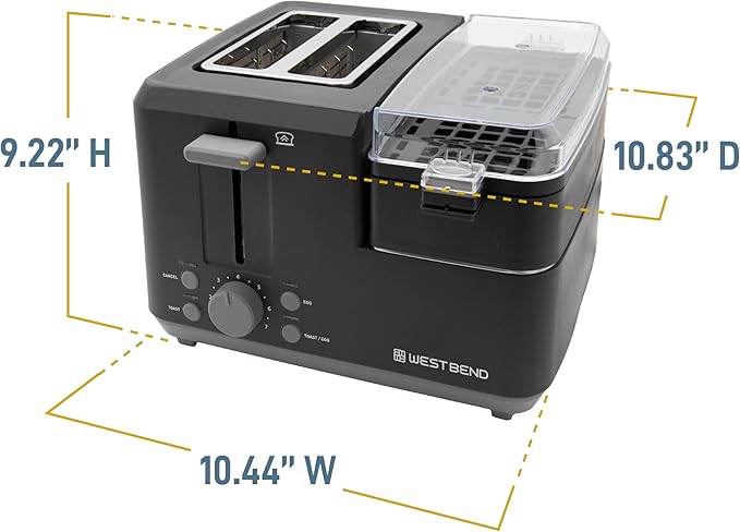 West Bend Breakfast Station 2-Slice Toaster and Egg Cooker/Poacher with Removable Pre-Cooked Meat and Vegetable Warming Tray for Perfect Breakfast Sandwiches, 1200-Watts, Black
