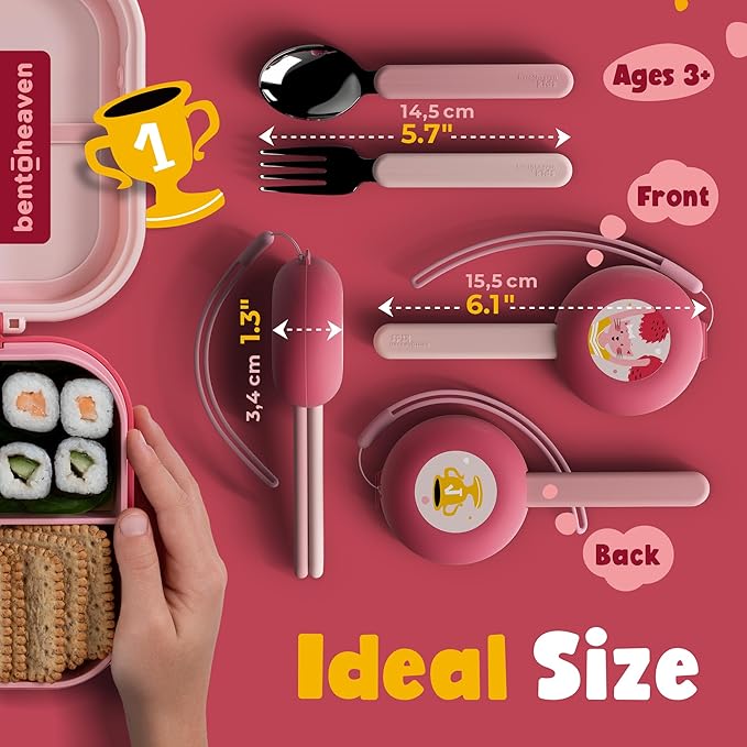 Bentoheaven Kids Travel Utensils with Case, Food-Grade Stainless Steel & BPA-Free Plastic, Travel Kid Cutlery Set, Dishwasher Safe Fork, Spoon & Case, Reusable Flatware, Silverware for Kids (Cats)
