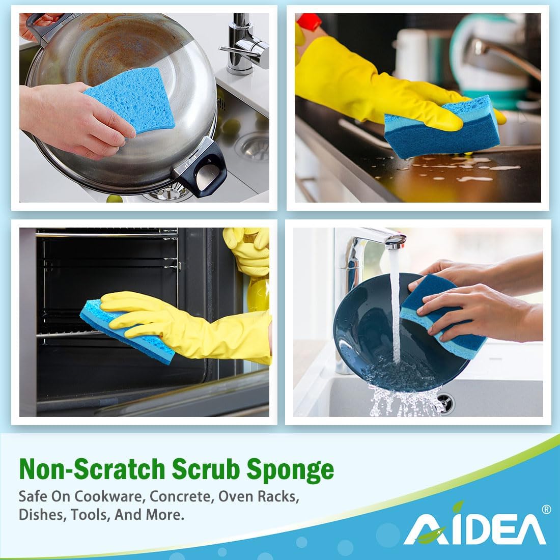 AIDEA Sponges Kitchen, Non-Scratch Scrub Sponge, 24Count, Sponges for Non-Stick Cookware, Kitchen Sponge for Dishes, Cleans Fast Without Scratching, Cleaning Power for Kitchen, Bathroom, Household