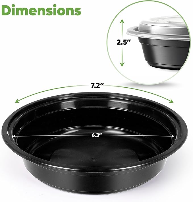 GUSTO [24 oz - 50 Count Round Meal Prep Containers with Lids – Reusable, Microwaveable, Dishwasher & Freezer Safe, BPA-Free Food Storage Containers for Portion Control (Formerly Comfy Package)
