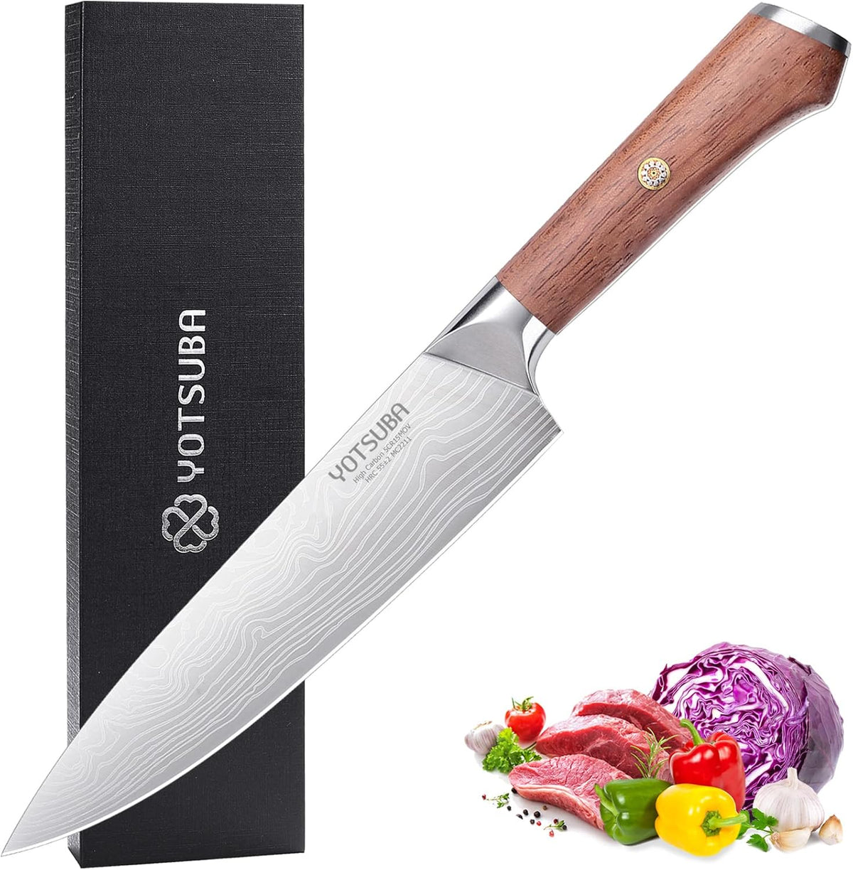 YOTSUBA Chef Knife-8 Inch Japanese Gyuto Kitchen Knife Chef’s Knife German High Carbon Stainless Steel Ergonomic Handle Essentials Sharp Gifts for Mom&Dad With Premium Gift Box