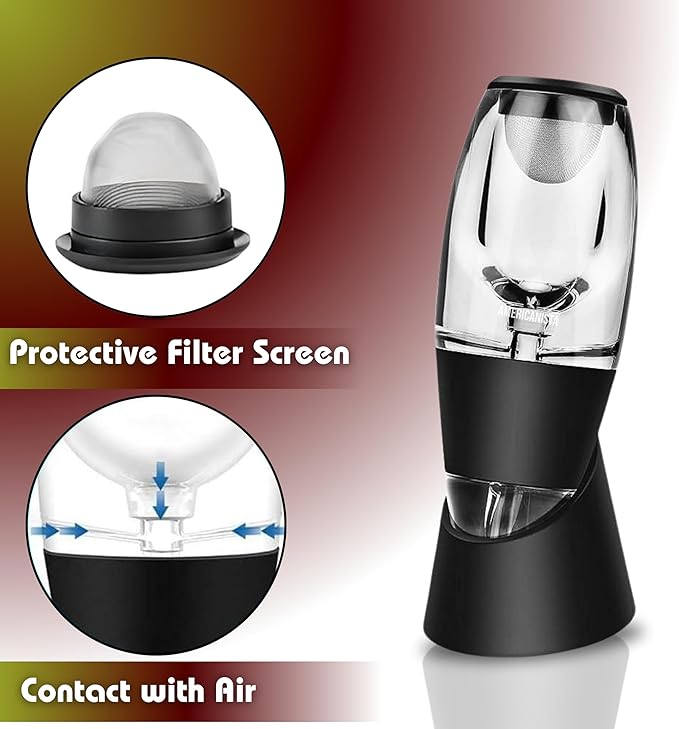 Red Wine Aerator- Wine Pourer- Decanter- Premium Wine Aerator with Stand - Decanter Aerating Spout with Filter for any type of Bottle or Glass- Oxygenator Accessory for Wine