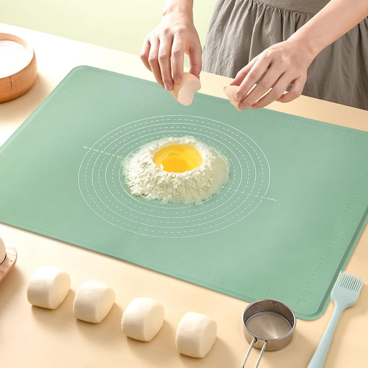 Silicone Pastry Mat 28" x 20" Extra Thick Dough Rolling Mat with Measurements and Edge Heightening, Non-stick Food Grade Silicone Baking Mats for Pastry, Bread, Cookies, Pizza, Fondant, Pasta