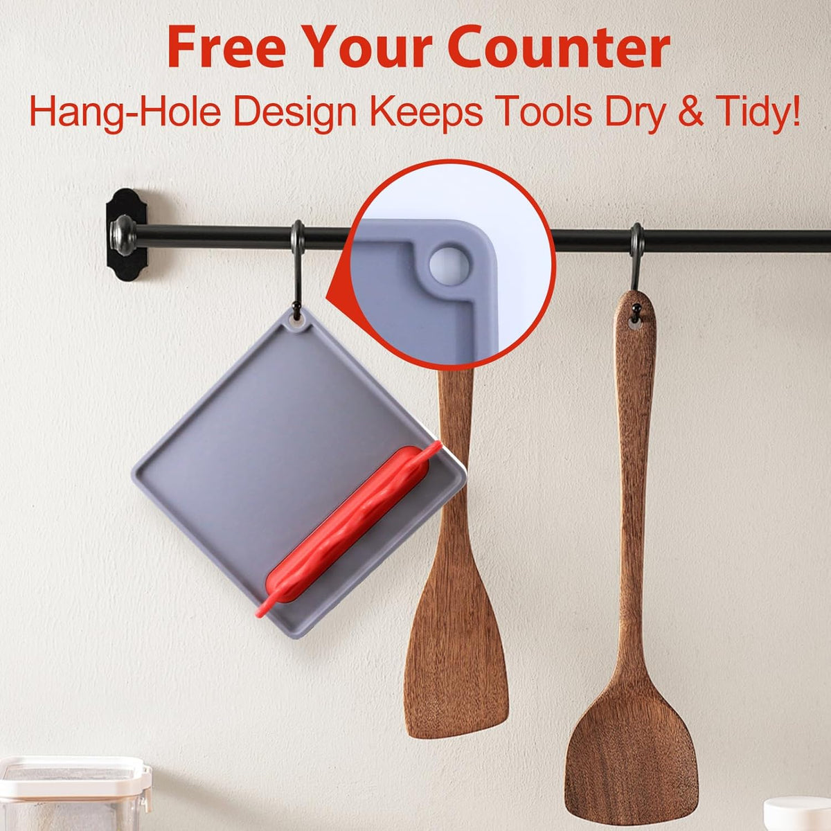 Silicone Spoon Rest for Stove Top, Non-Slip and Heat-Resistant, BPA-Free Kitchen Spoon Rest for Spoons and Ladles, Gray + Red