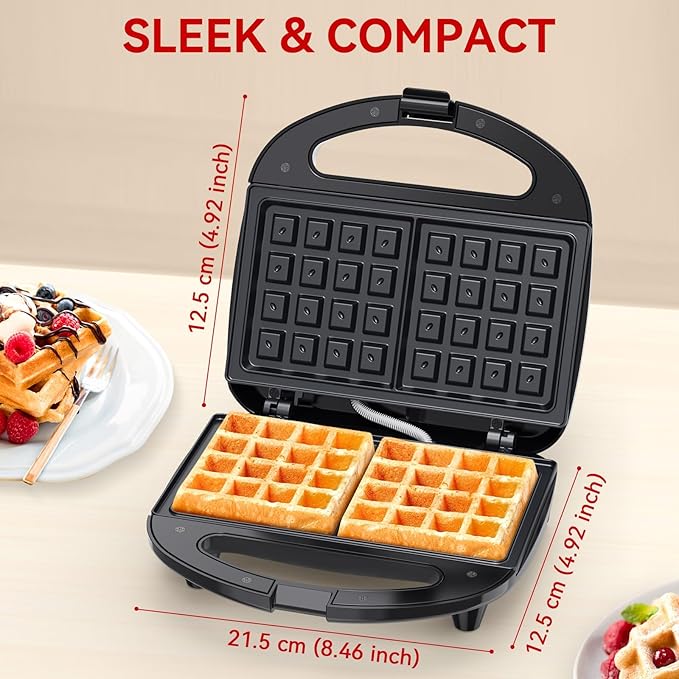 OSTBA Waffle Maker, 2 Slice Non-Stick Waffle Iron, Belgian Waffle Machine with Indicator Lights, PFOA Free, Perfect for Breakfast and Snacks, 750W