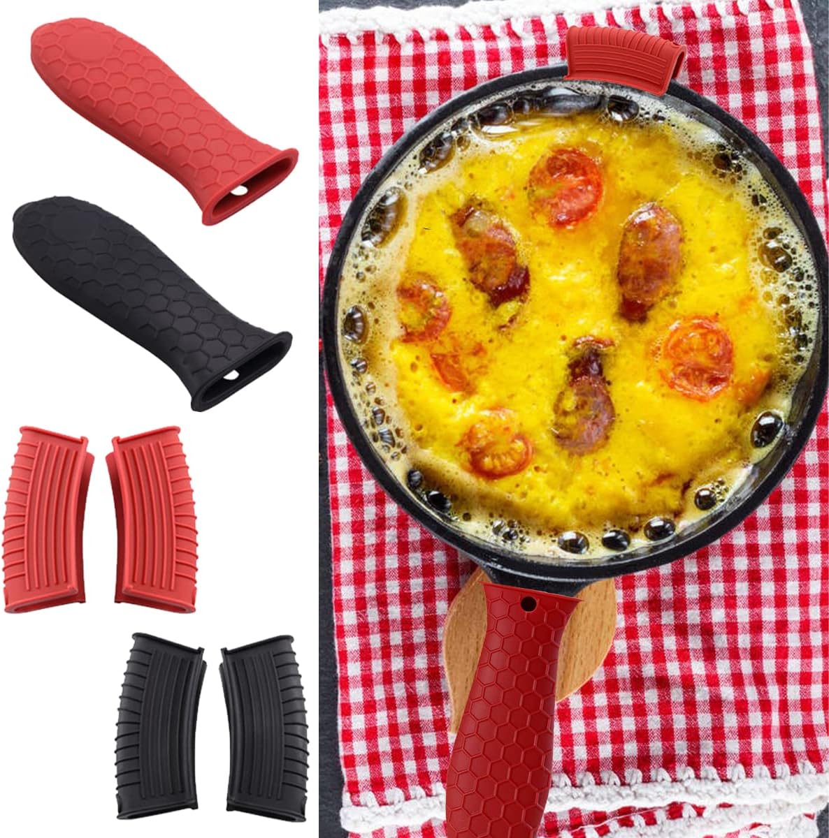 6 Pieces Silicone Heat Resistant Handle Covers Hot Pot Pan Grip Sleeves Non-Slip Pot Skillet Holder Washable Silicone Cover for Home Kitchen Cooking Accessories