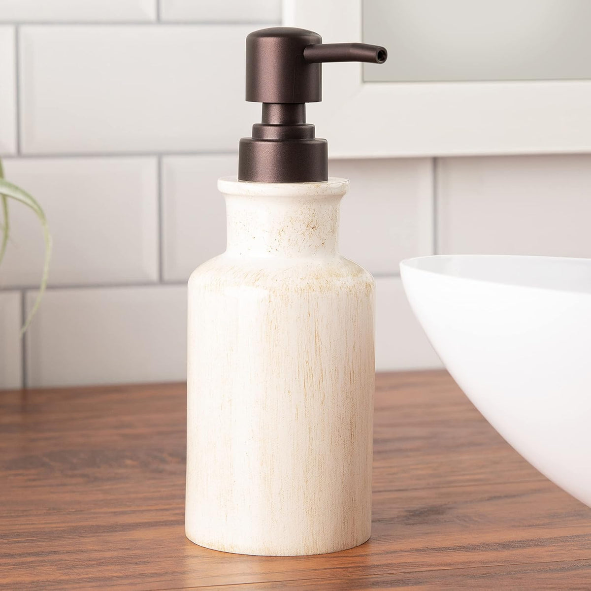 Creative Scents Rustic Luxe Bathroom Soap Dispenser - Beige Hand Soap Dispenser for Bathroom with Strong Easy Dispensing Pump - Rustic Farmhouse Decor – Resin Lotion Dispenser with Pump Holds 8.8 Oz.