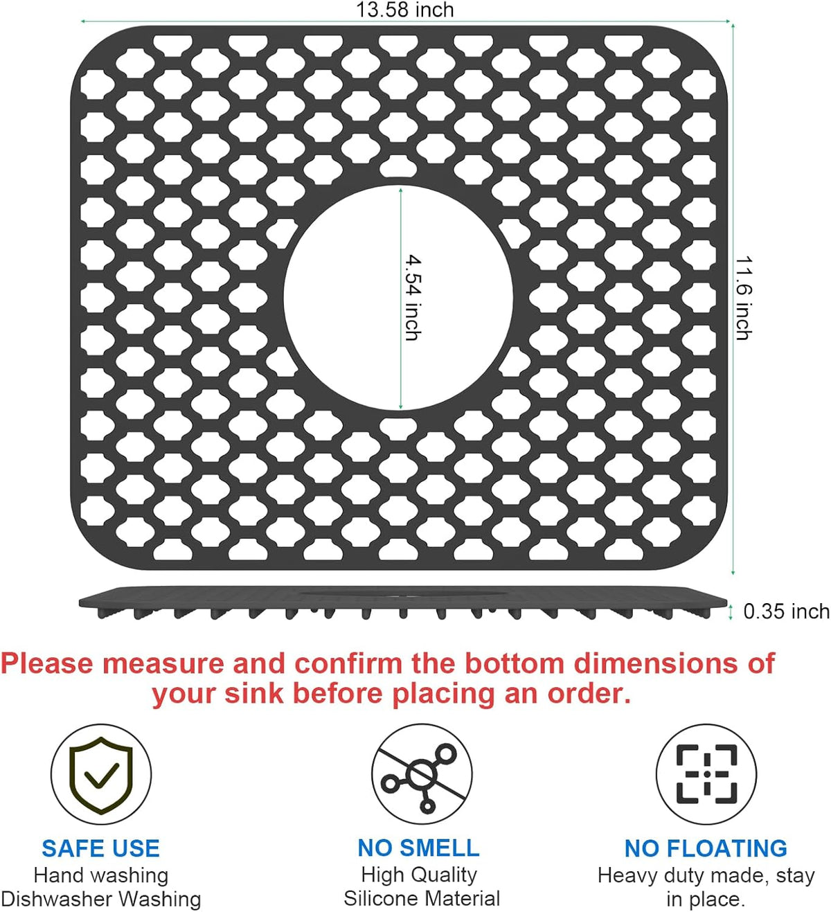 TOOVEM Kitchen Sink Mats, 2PCS Non-Slip Heat Resistant Silicone Sink Protector Mat, Folding Farmhouse Sink Mats, Center Drain, Black