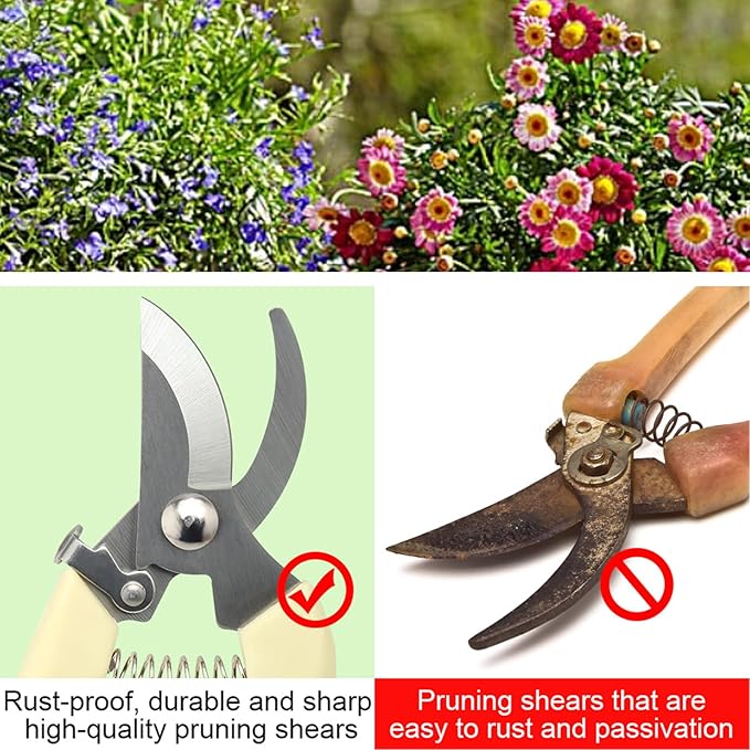 Premium garden shears, meperez pruning scissors gardening tools, pruners for flower, bushes, rose and fruit tree, use for florist, yard and orchard the plant clippers, sharp white steel anvil snips, 2