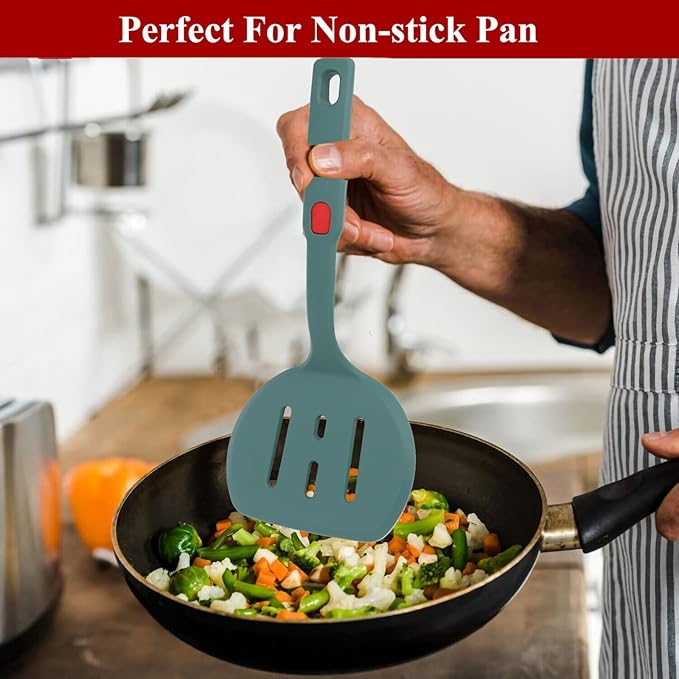 Food Grade Silicone Spatula,Round Slotted Pancake Spatulas for Nonstick Cookware Omelette Egg Spatula Turner 600°F Heat-Resistant
