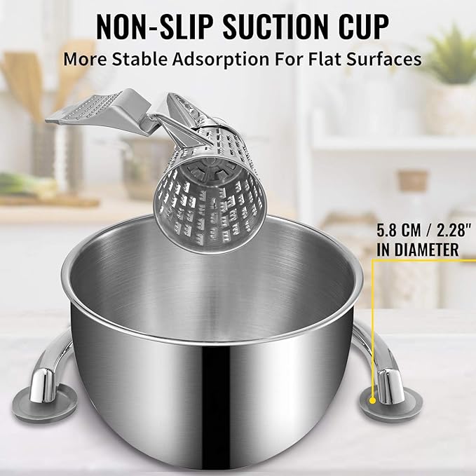 VEVOR Rotary Cheese Grater, Zinc Alloy Rotary Vegetable Mandoline, Manual Cheese Mandoline w/ 5 Stainless Steel Cutting Cones, Manual Vegetable Grater w/ 2.5L Bowl, Rotary Shredder w/Suction Base