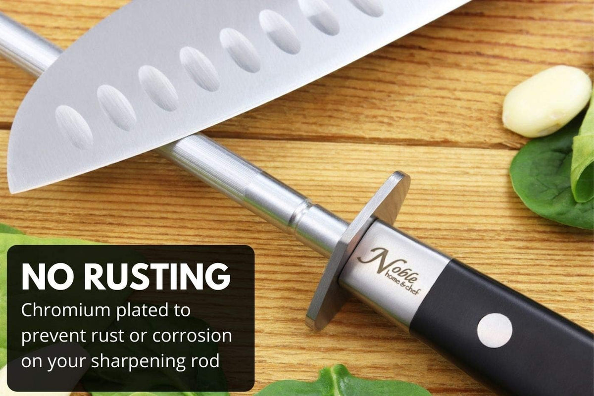 Professional Honing Steel 12”, Magnetized for Safety, No Rust, No Cheap Plastic! Noble’s Knife Sharpener Has an Oval Handle for a Firm Grip and is Built For Daily Use, Perfect for Chefs!