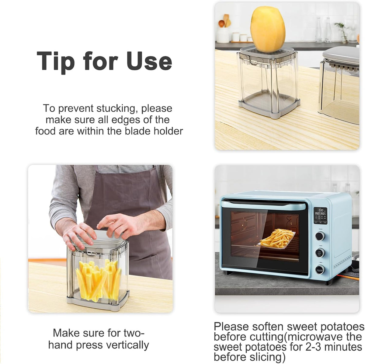 French Fry Cutter 4-in-1, Potato Cutter for Fries, Onion Dicer, Food Chopper & Apple Slicer – Manual Hand Vegetable Cutter with 4 Blades