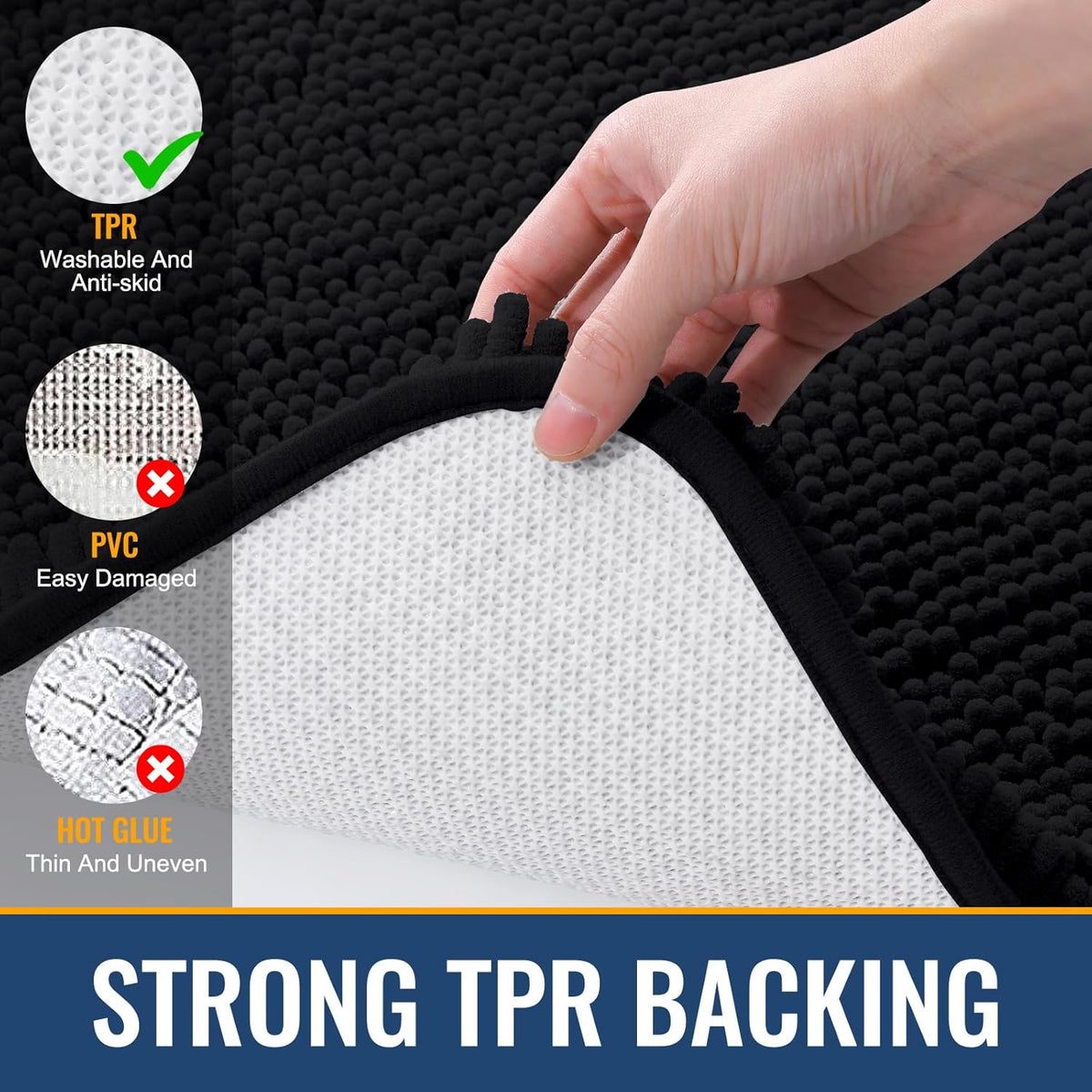 Arotive Bathroom Rugs 34x21, Extra Soft Absorbent Shaggy Chenille Bath Rugs, Machine Washable Rubber Backing Non-Slip Bath Mats for Bathroom Floor Tub and Shower, Home Decor Accessories, Black