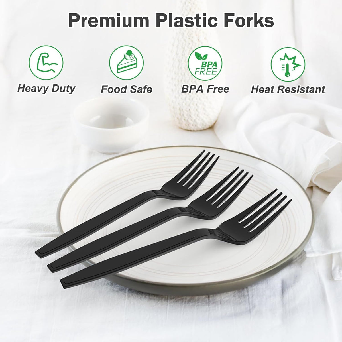 360 Count Extra Heavy Duty Black Plastic Forks Disposable, BPA-Free, Heat Resistant, Solid and Durable Disposable Forks Bulk, Premium Plastic Forks heavy duty for Party Supply